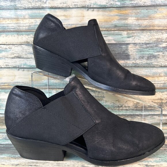 Eileen Fisher Ankle Bootie Womens 7M Black Leather Slip On Block Heel Casual - Picture 1 of 12